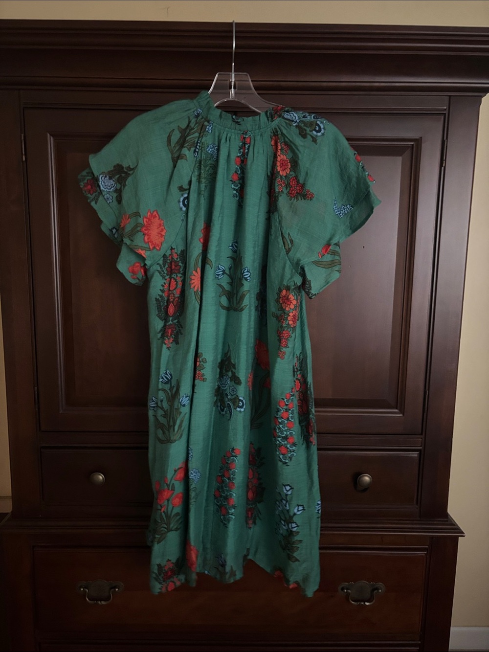 THML Teal Green Floral Midi Dress with Red & Blue Blooms - Picture 5 of 5